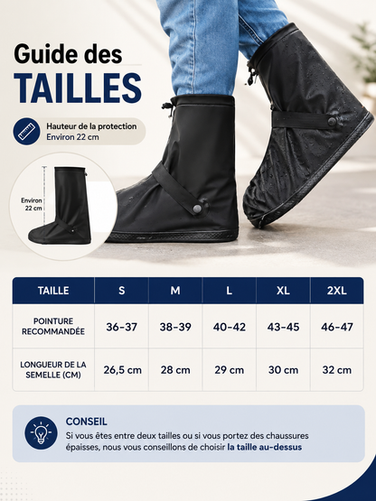Couvre-Chaussures de Pluie Imperméables & Antidérapants  Protège vos chaussures de la pluie, de la boue et des éclaboussures, tout en restant faciles à enfiler et à transporter.