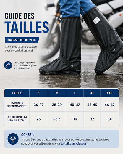 Couvre-Chaussures de Pluie Imperméables & Antidérapants  Protège vos chaussures de la pluie, de la boue et des éclaboussures, tout en restant faciles à enfiler et à transporter.