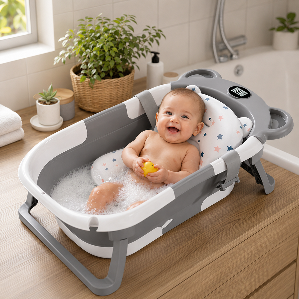 Baignoire bébé pliable avec thermomètre